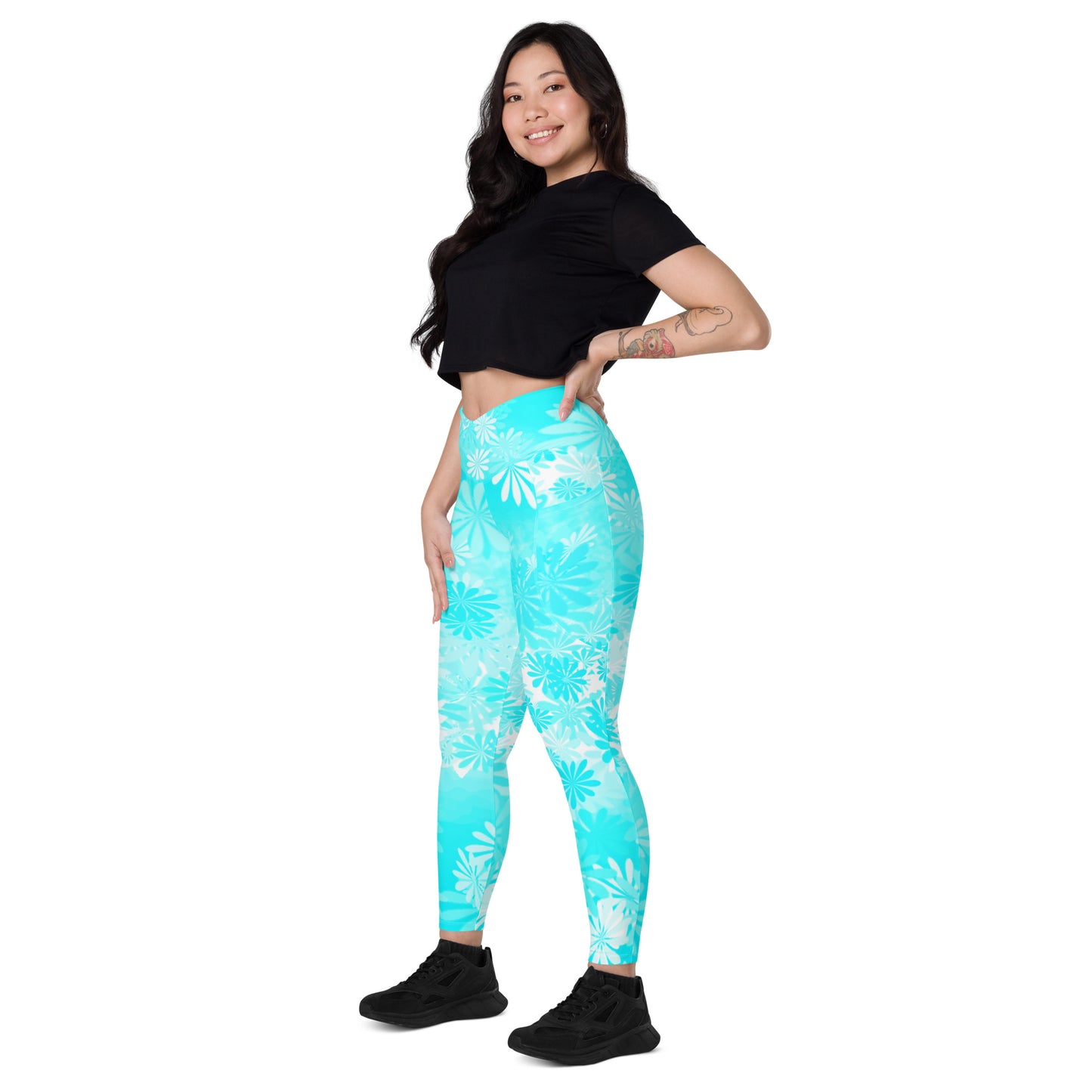 Aqua Crossover Leggings with Pockets
