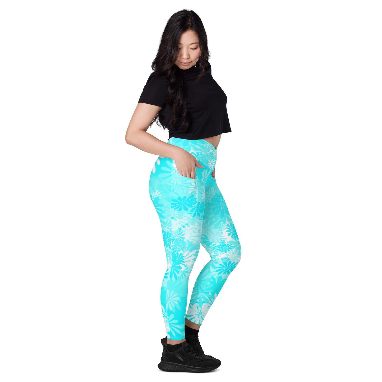 Aqua Crossover Leggings with Pockets