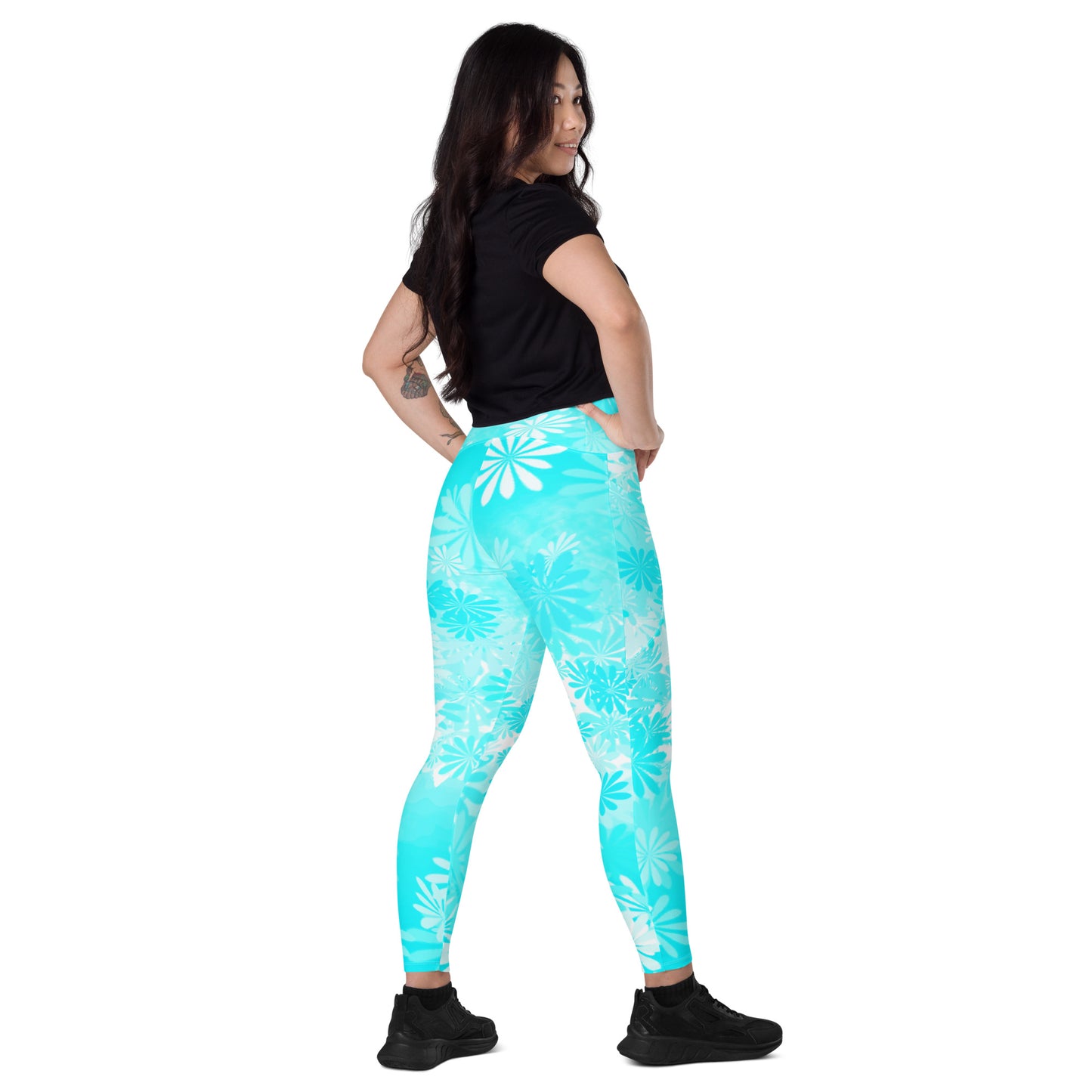 Aqua Crossover Leggings with Pockets