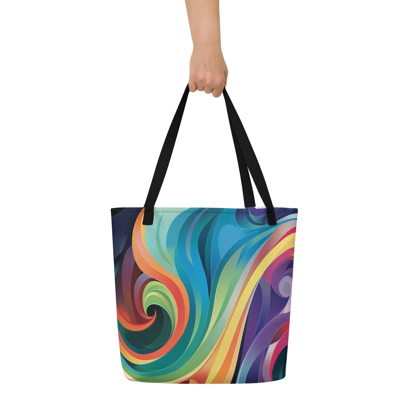 Purple Black Blue Orange Large Tote Bag with Pocket
