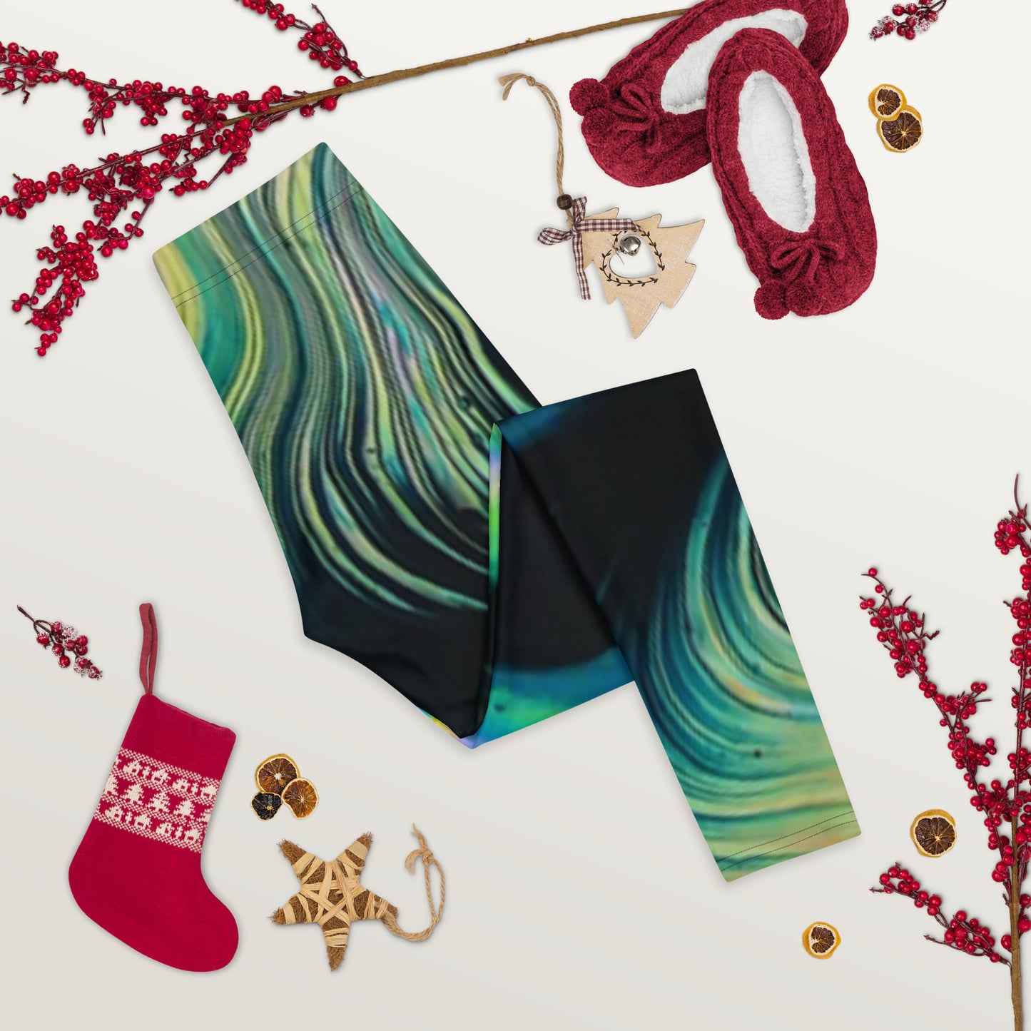 Blue Green Black Multi-Color Leggings