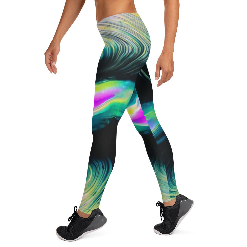 Blue Green Black Multi-Color Leggings