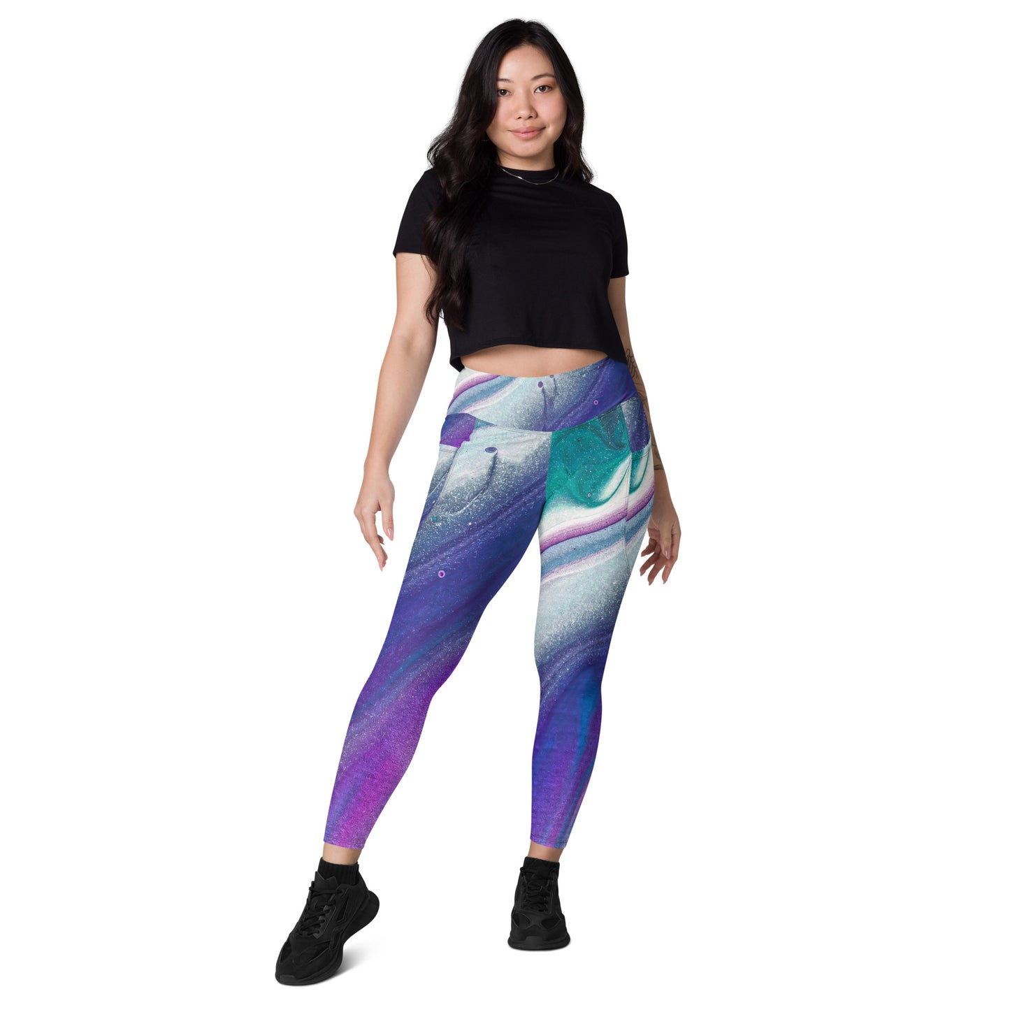 Purple and Blue Abstract Leggings with Pockets