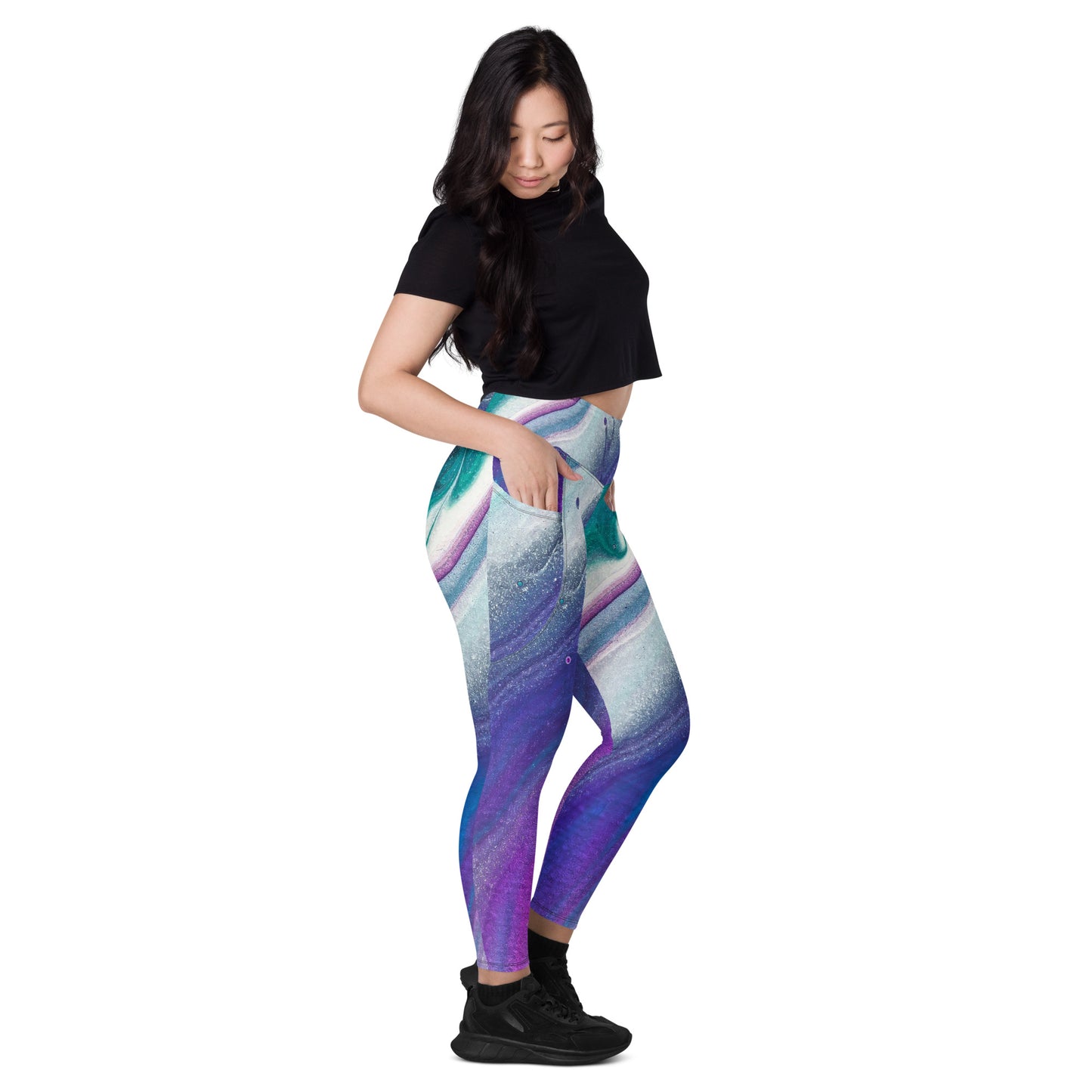 Purple and Blue Abstract Leggings with Pockets