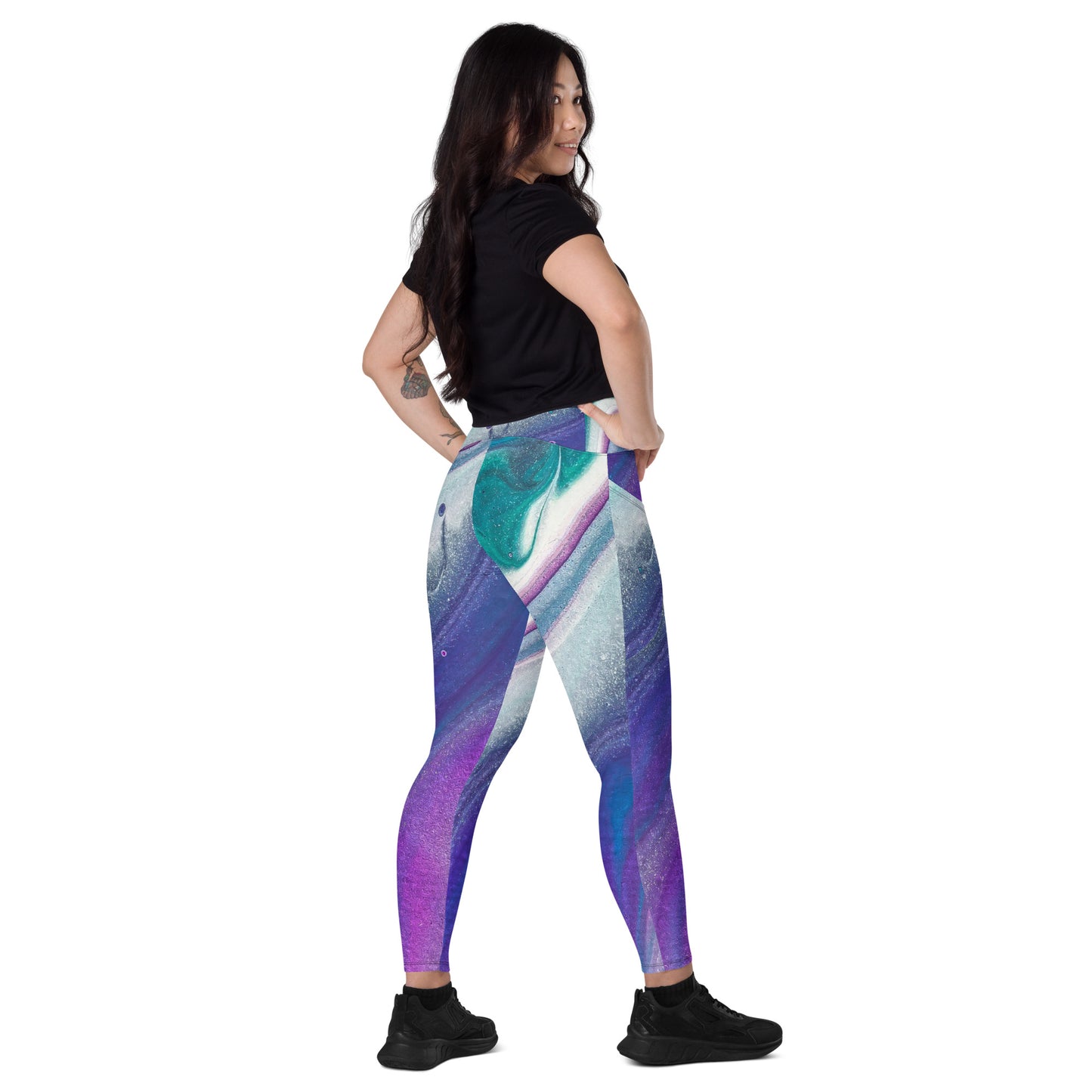 Purple and Blue Abstract Leggings with Pockets