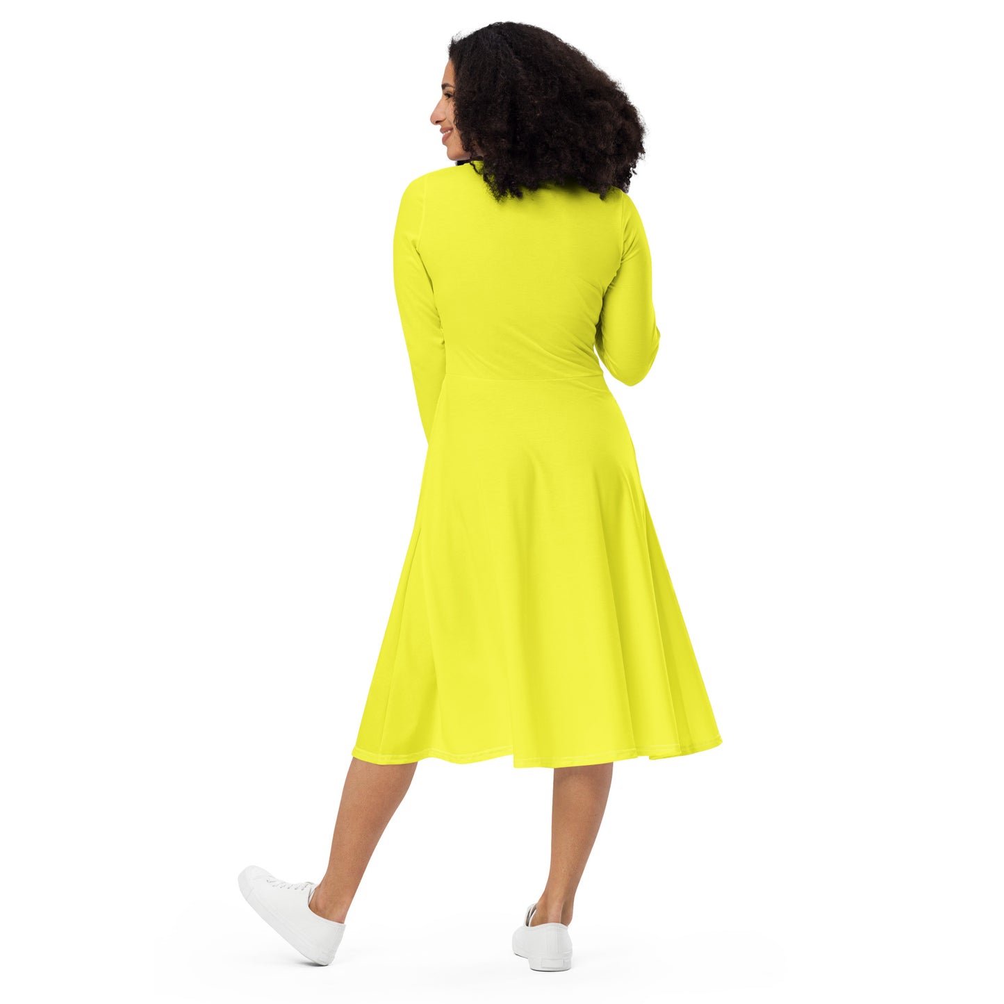 Yellow Long Sleeve Midi Dress