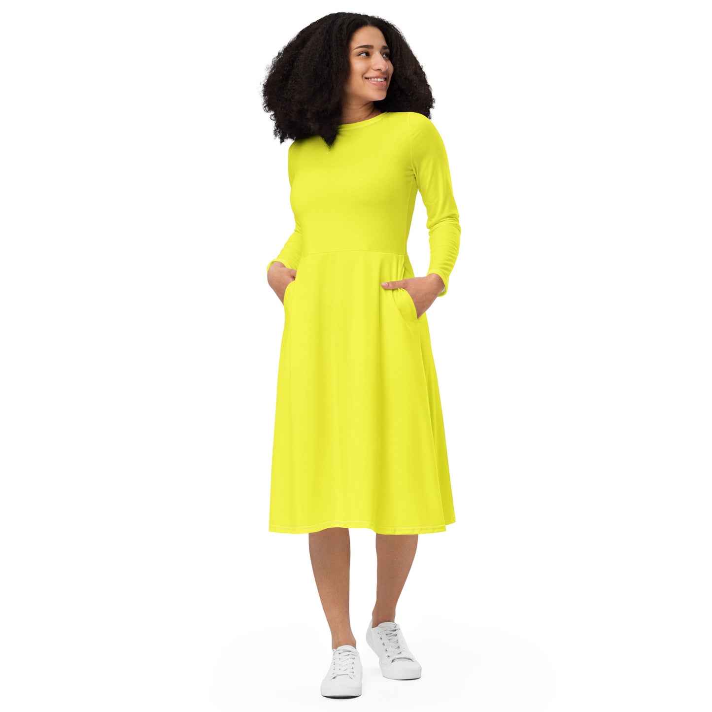 Yellow Long Sleeve Midi Dress