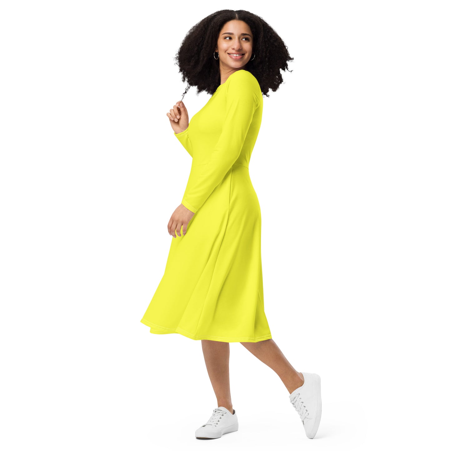 Yellow Long Sleeve Midi Dress