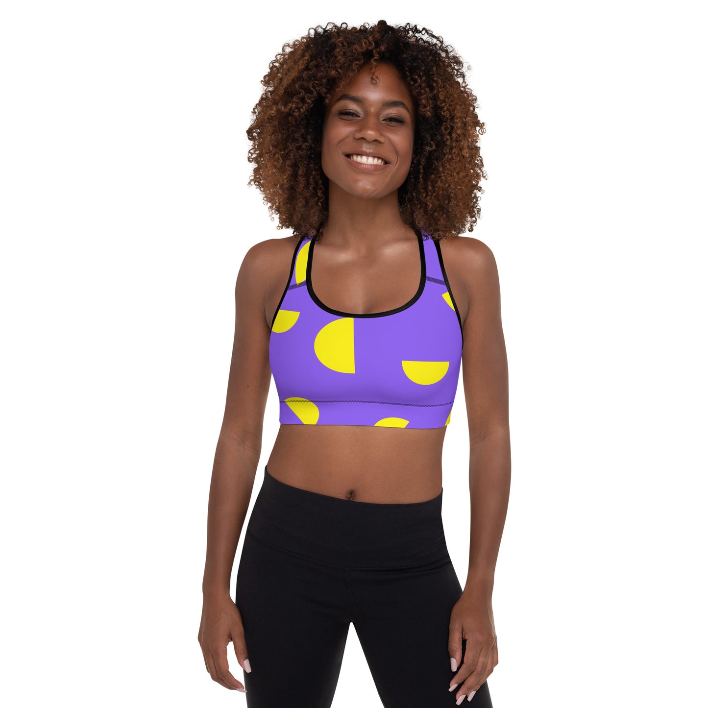 Purple with Yellow Slices Padded Sports Bra