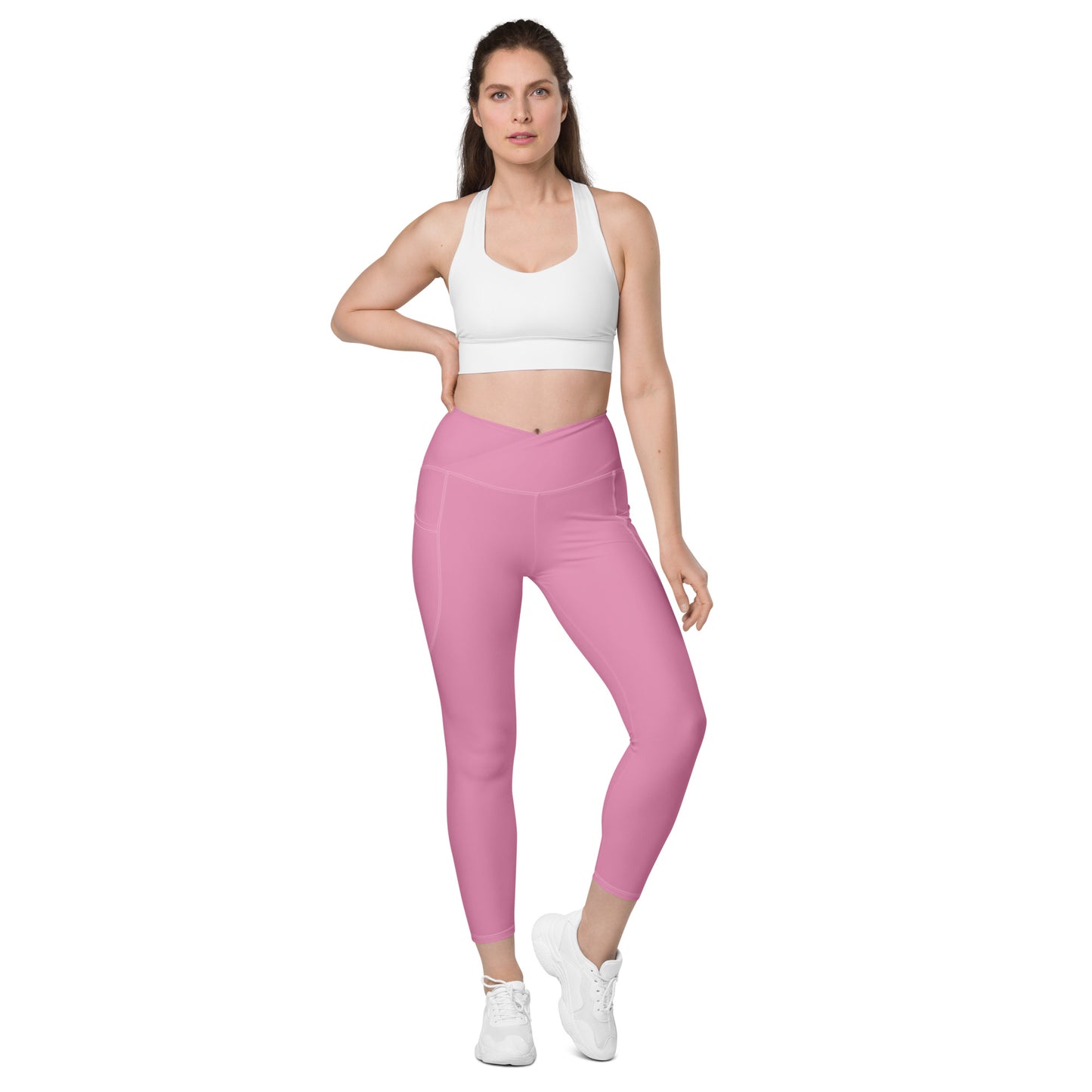 Pink Crossover Leggings with Pockets