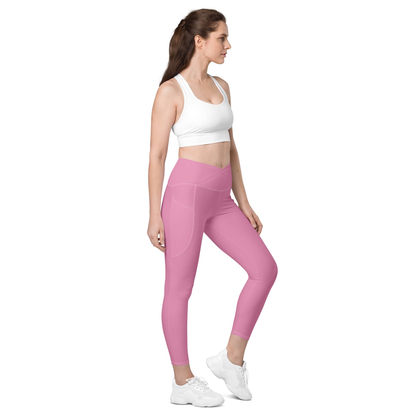 Pink Crossover Leggings with Pockets