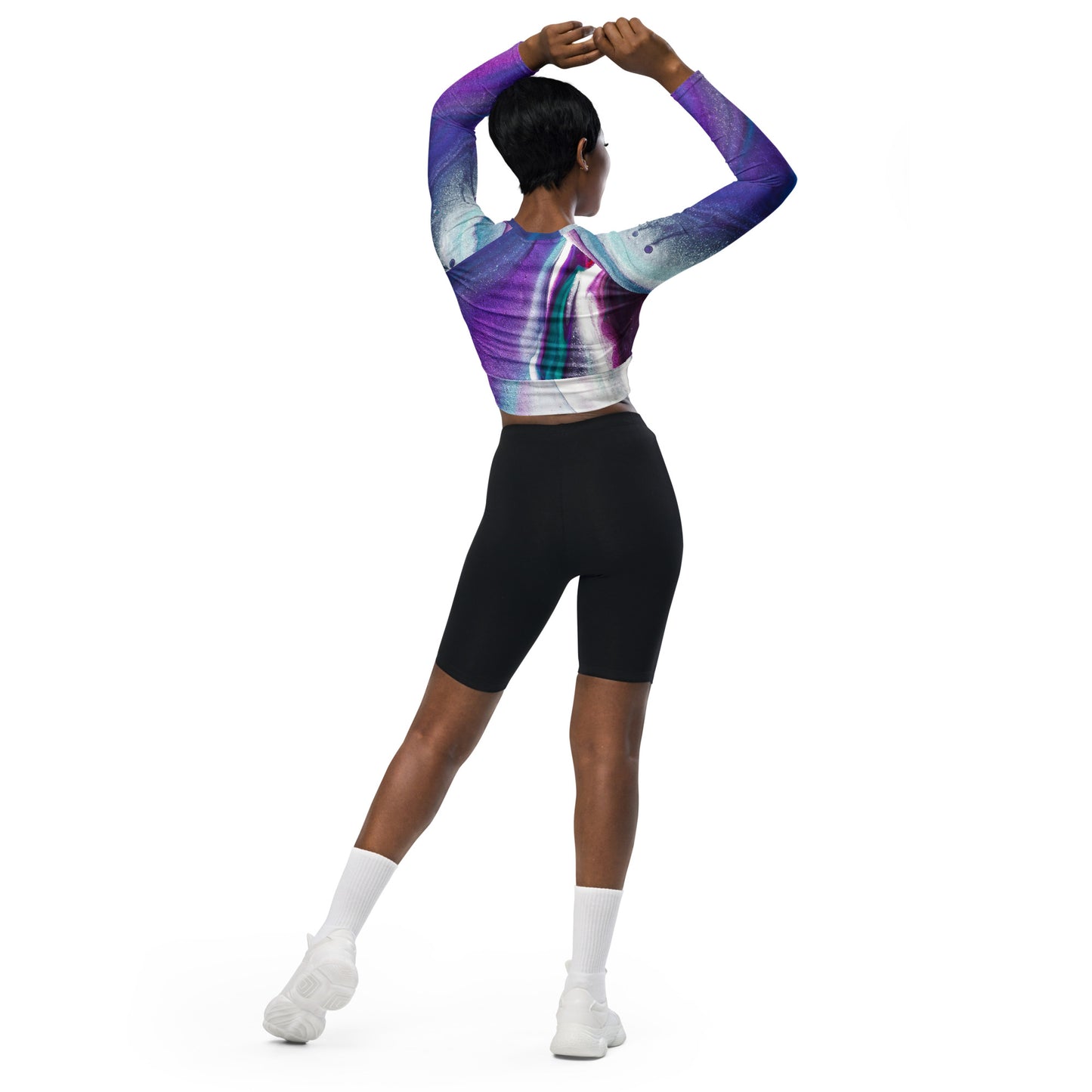 Purple Abstract Recycled Long-Sleeve Crop Top