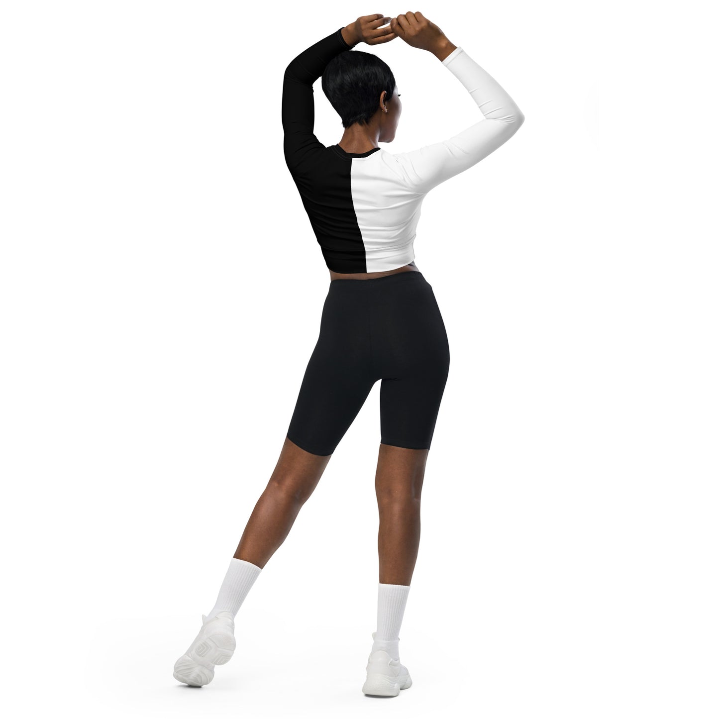 Black and White Recycled Long Sleeve Crop Top