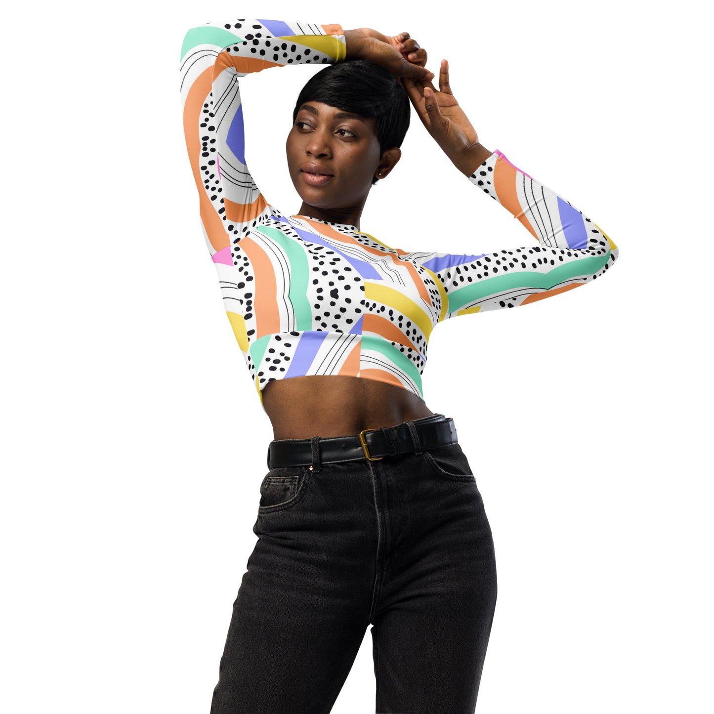 Pink Abstract Recycled Long-Sleeve Crop Top