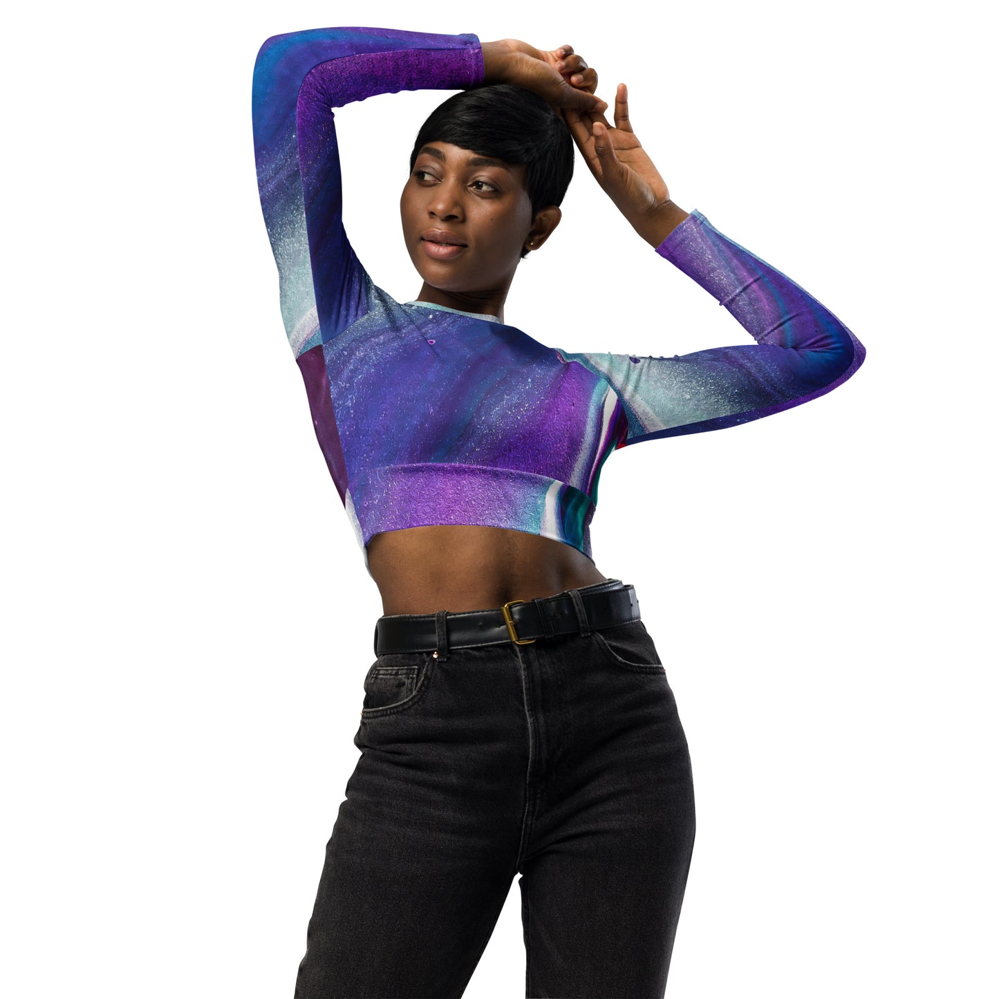 Purple Abstract Recycled Long-Sleeve Crop Top
