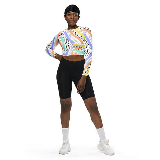 Pink Abstract Recycled Long-Sleeve Crop Top