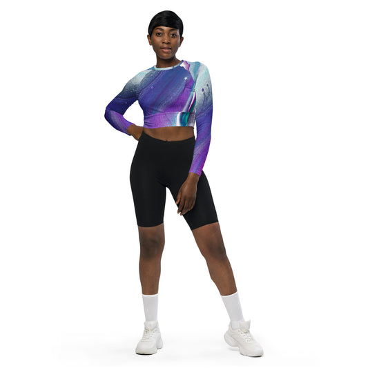 Purple Abstract Recycled Long-Sleeve Crop Top