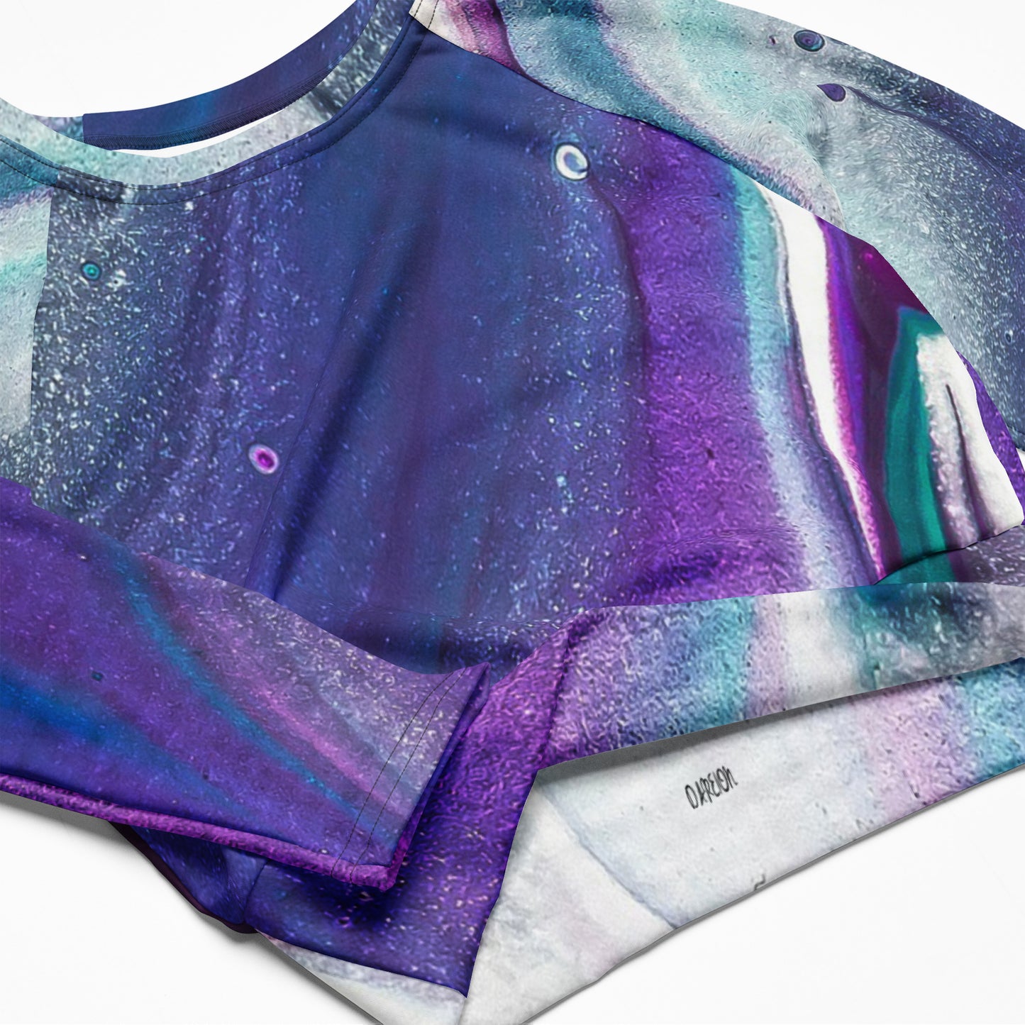 Purple Abstract Recycled Long-Sleeve Crop Top