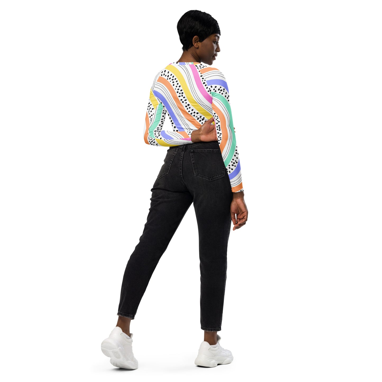 Pink Abstract Recycled Long-Sleeve Crop Top