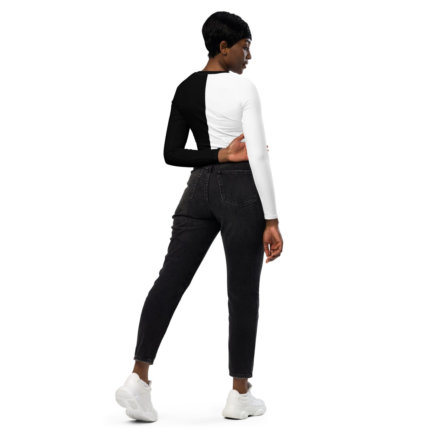 Black and White Recycled Long Sleeve Crop Top