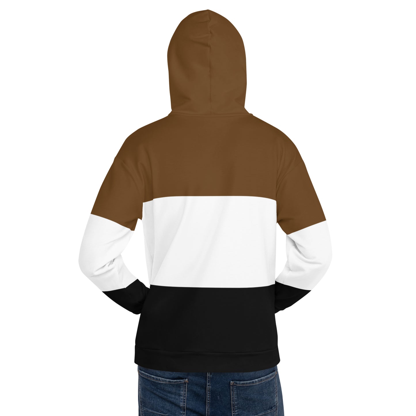 Brown White and Black Colorblock Men Hoodie