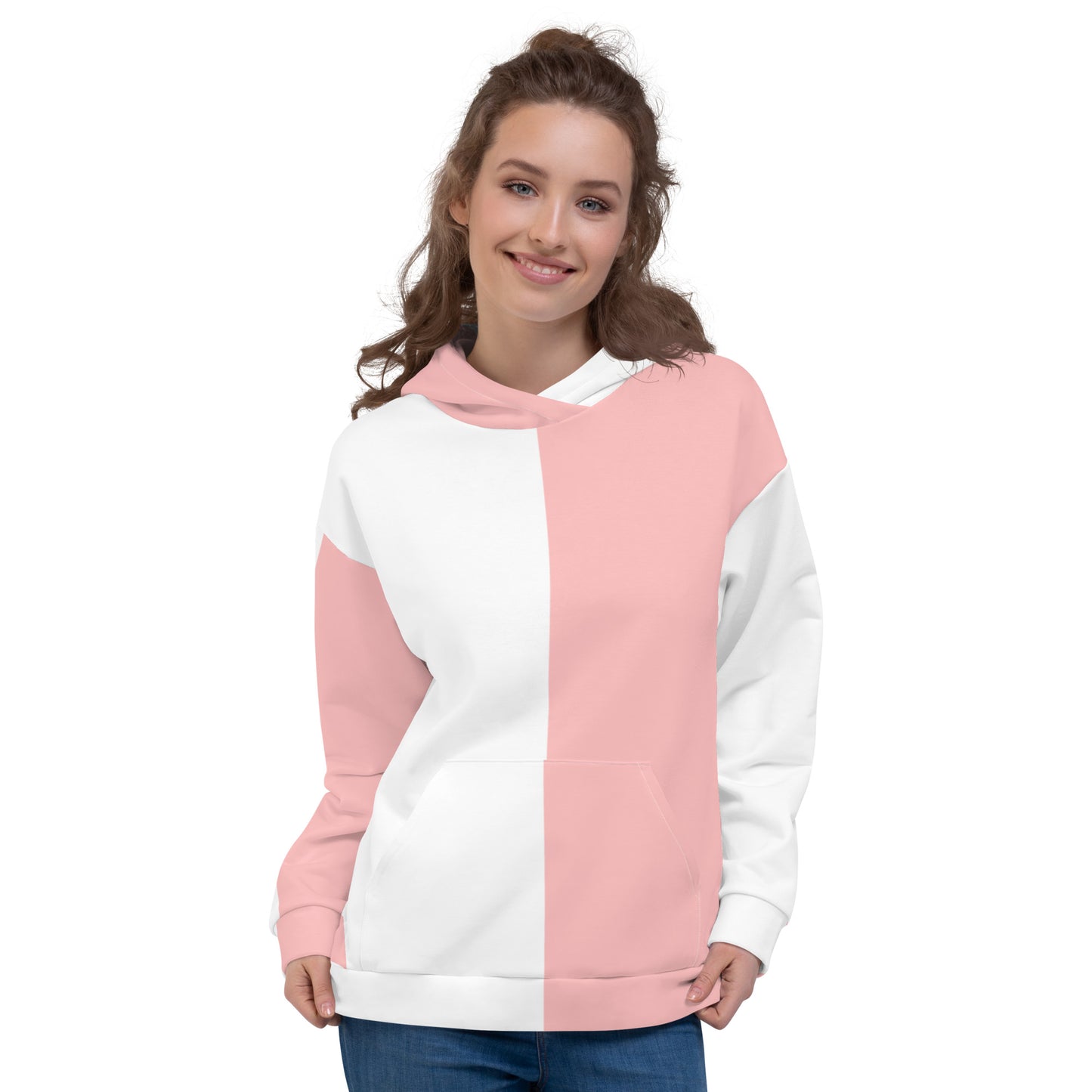 Pink and White Colorblock Hoodie