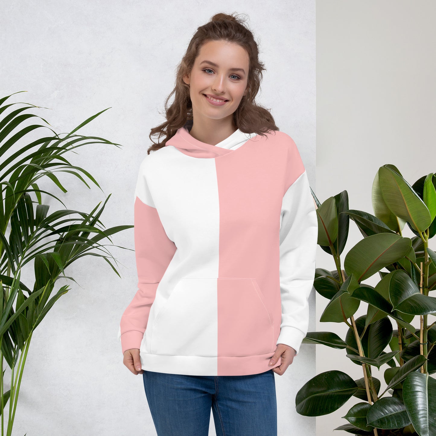 Pink and White Colorblock Hoodie