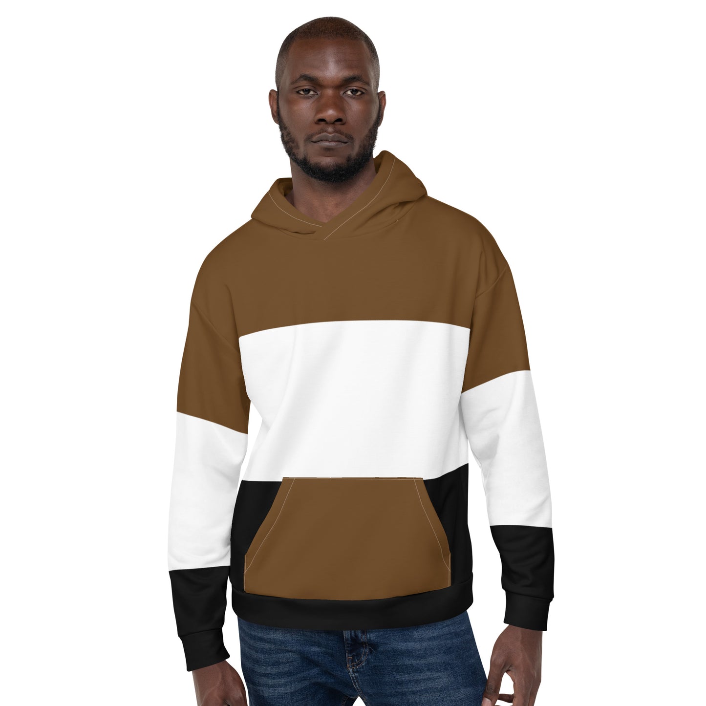 Brown White and Black Colorblock Men Hoodie