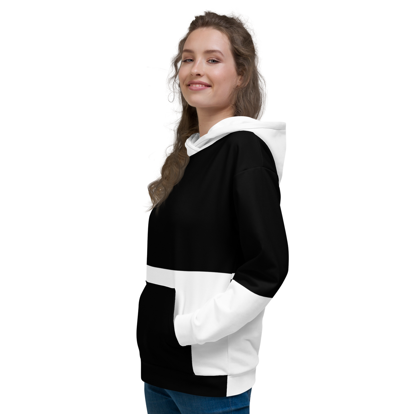 Black And White Colorblock Women Hoodie