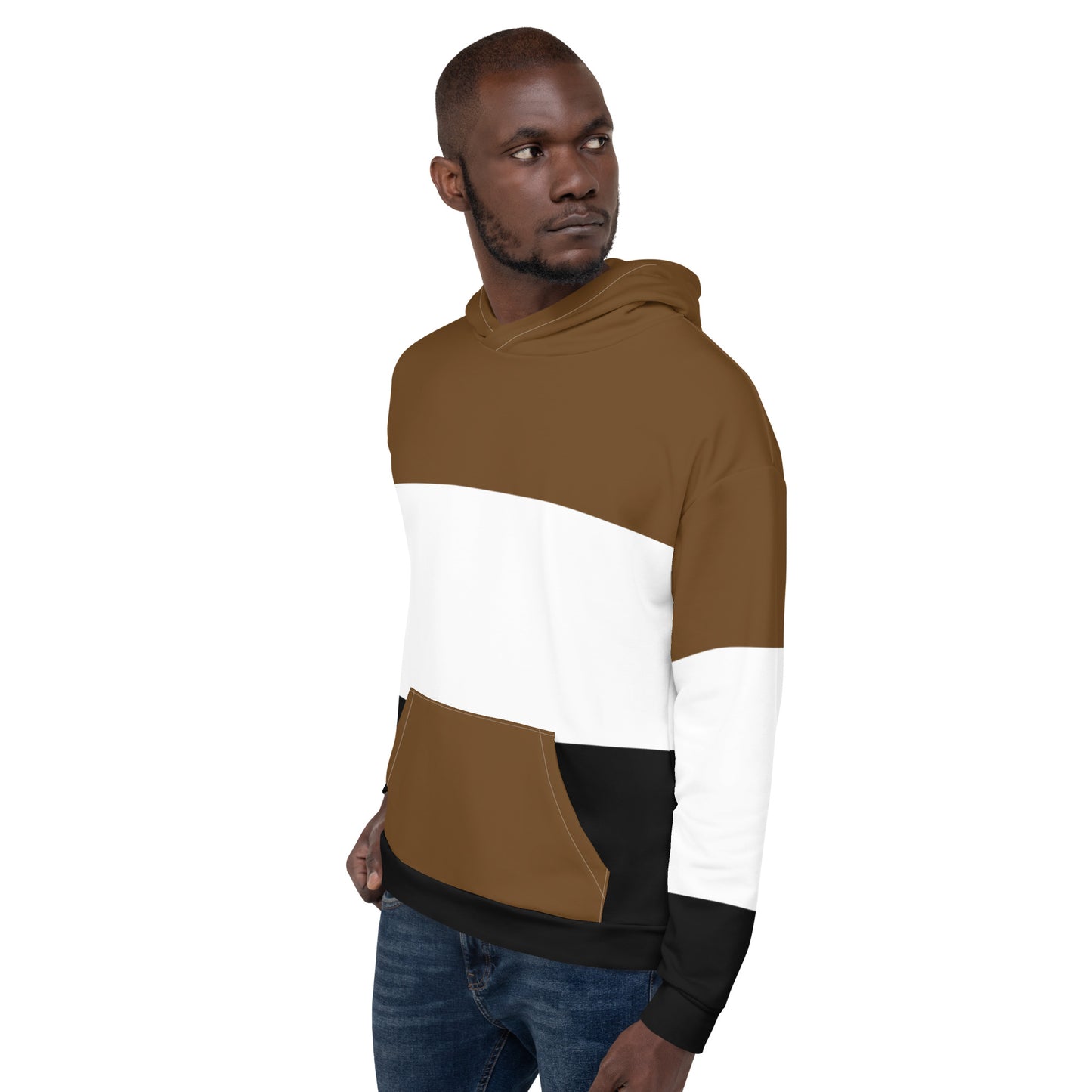 Brown White and Black Colorblock Men Hoodie