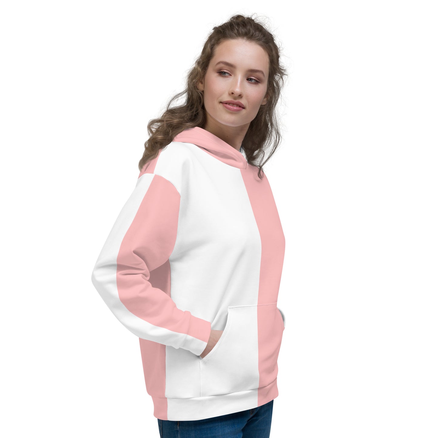 Pink and White Colorblock Hoodie