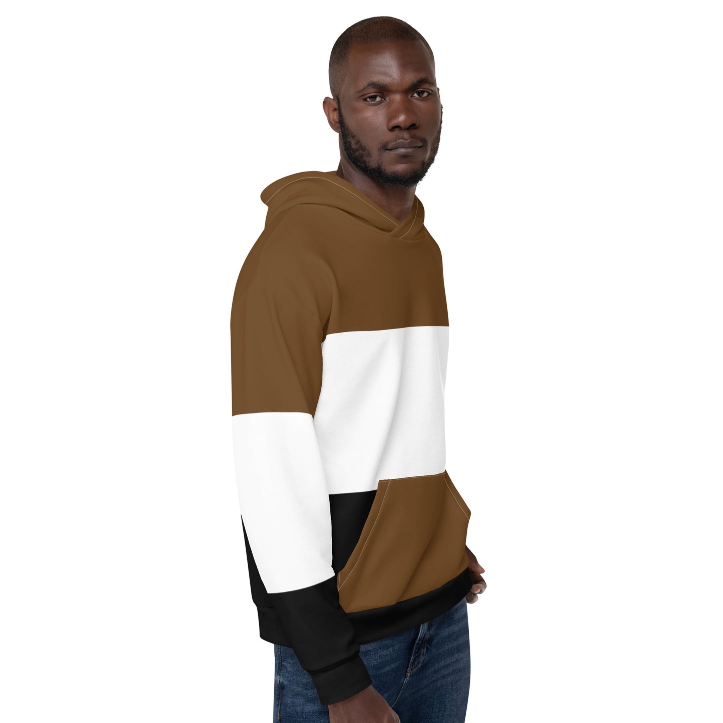 Brown White and Black Colorblock Men Hoodie