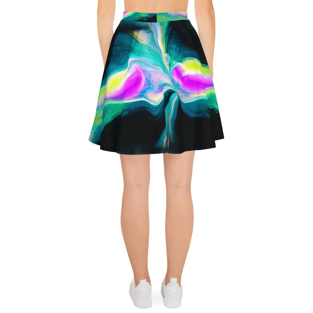 Pink Blue Yellow Black Skater Skirt