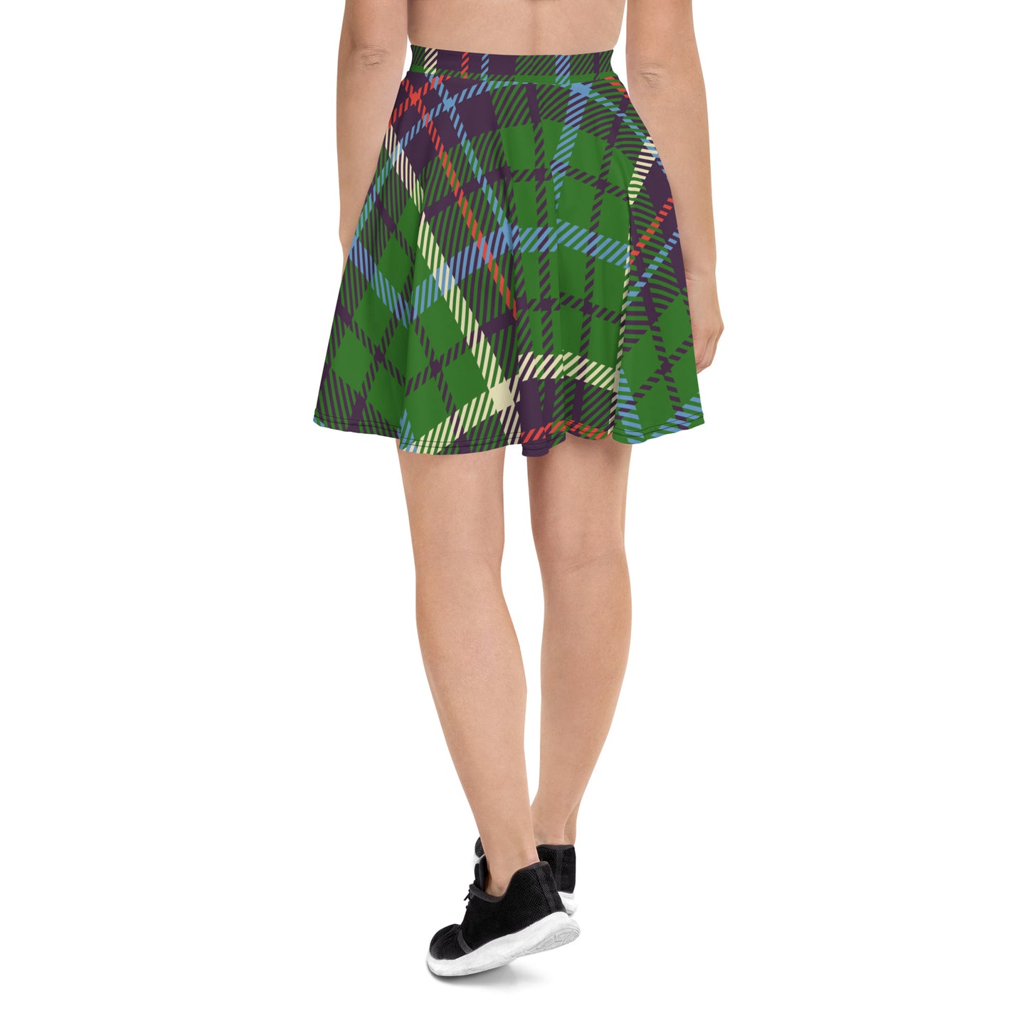 Green Multi-Color Plaid Skater Skirt