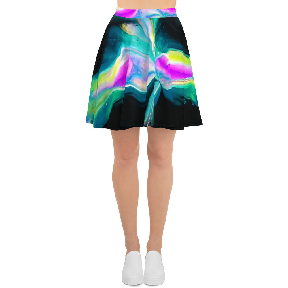 Pink Blue Yellow Black Skater Skirt