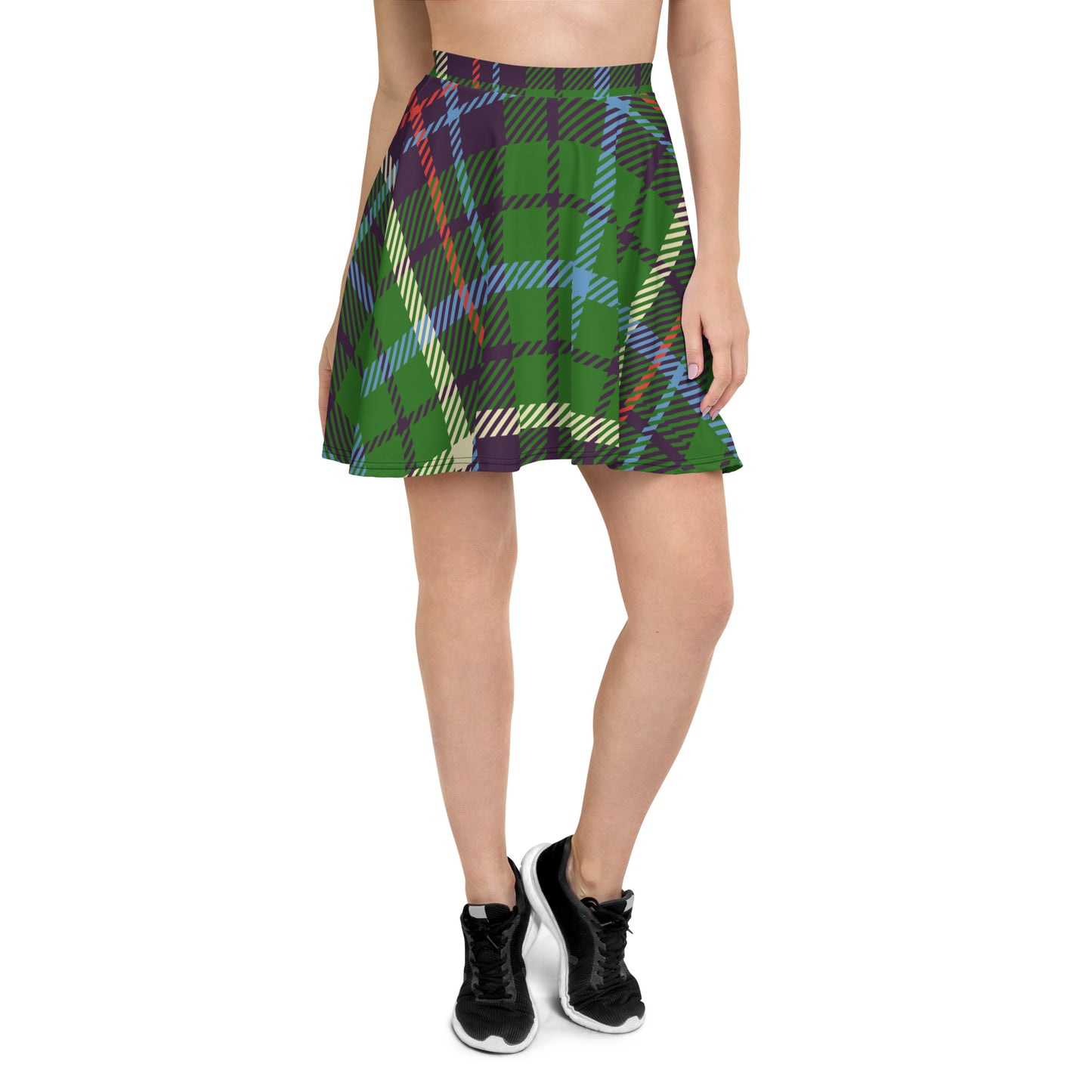 Green Multi-Color Plaid Skater Skirt