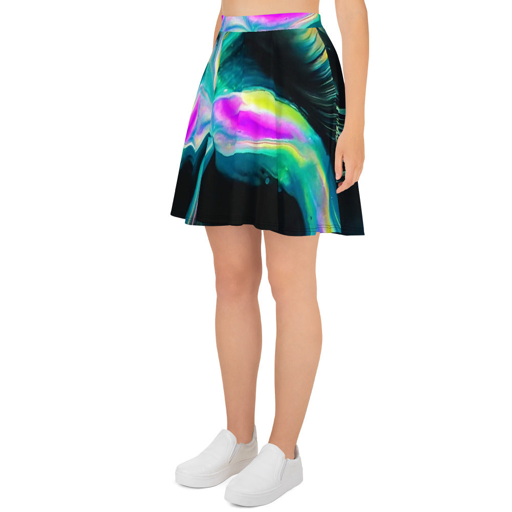 Pink Blue Yellow Black Skater Skirt