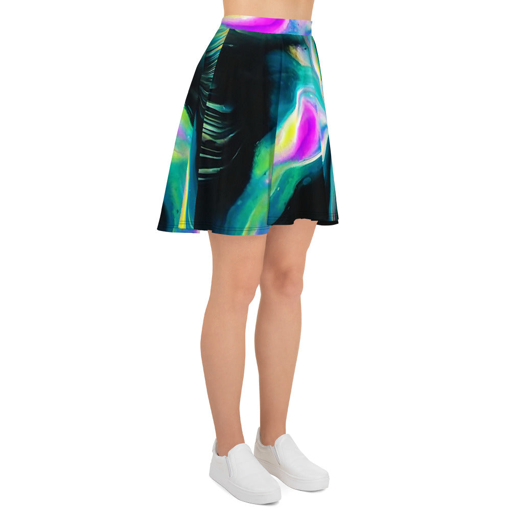 Pink Blue Yellow Black Skater Skirt