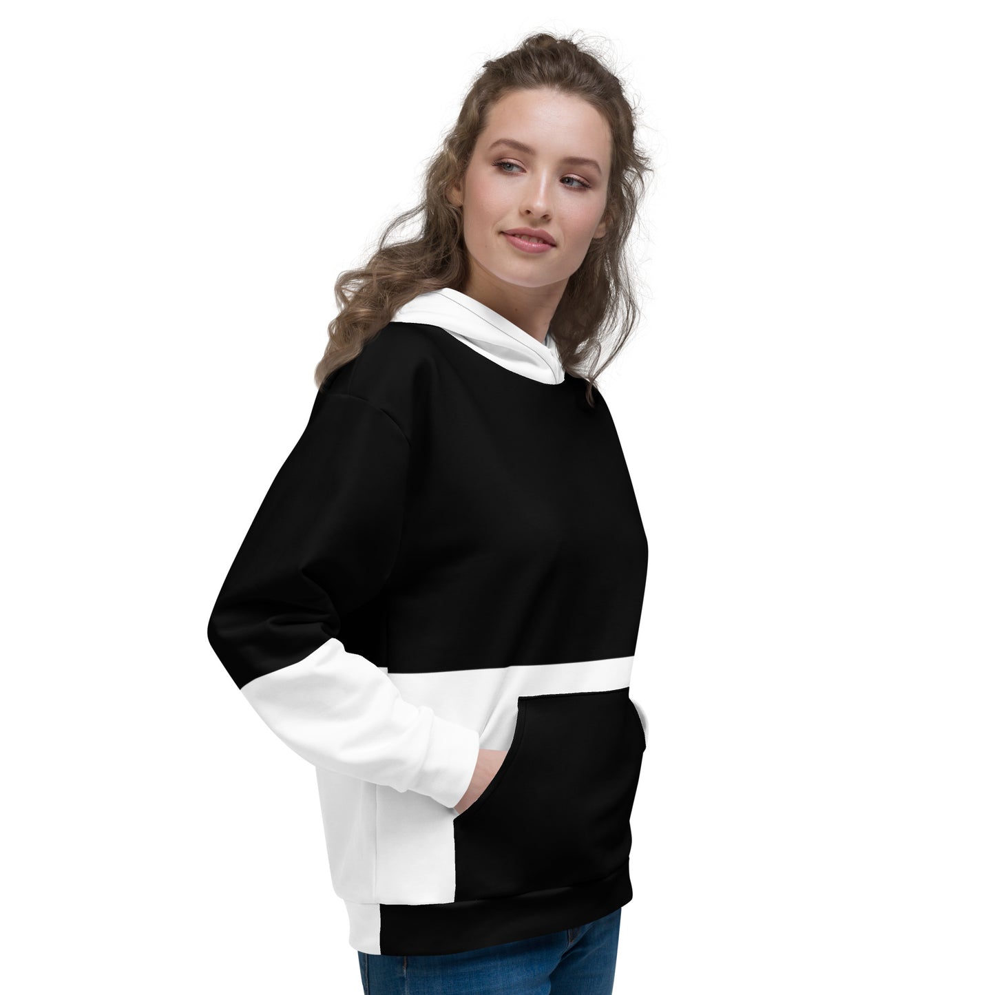Black And White Colorblock Women Hoodie