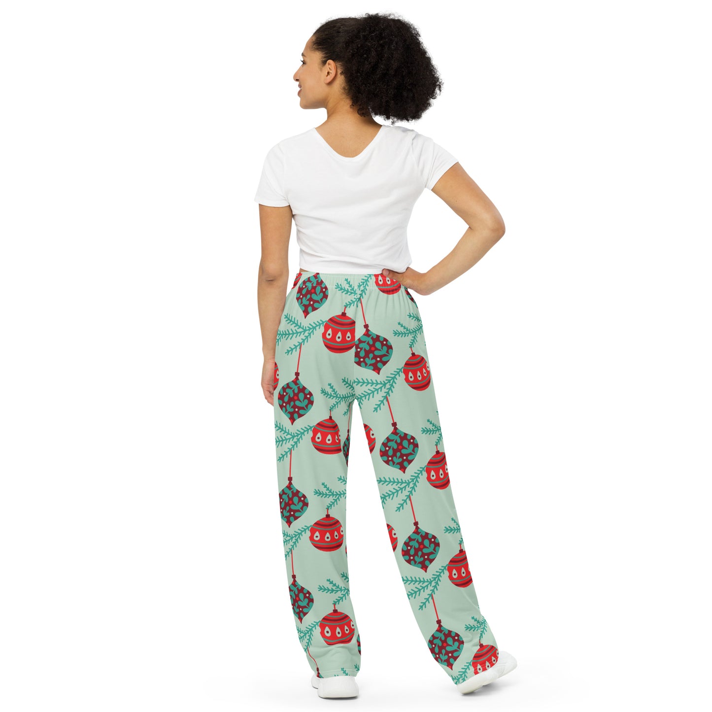 Christmas Ornament Wide-Leg Pants