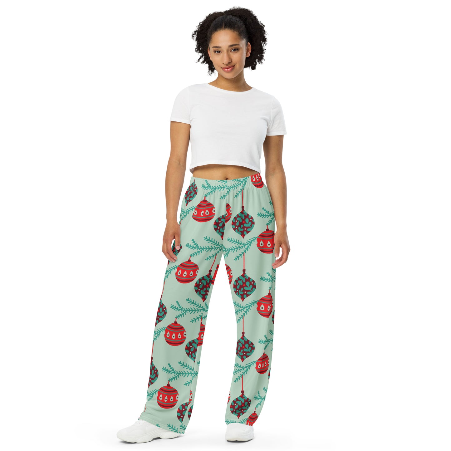 Christmas Ornament Wide-Leg Pants