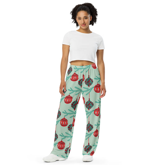 Christmas Ornament Wide-Leg Pants