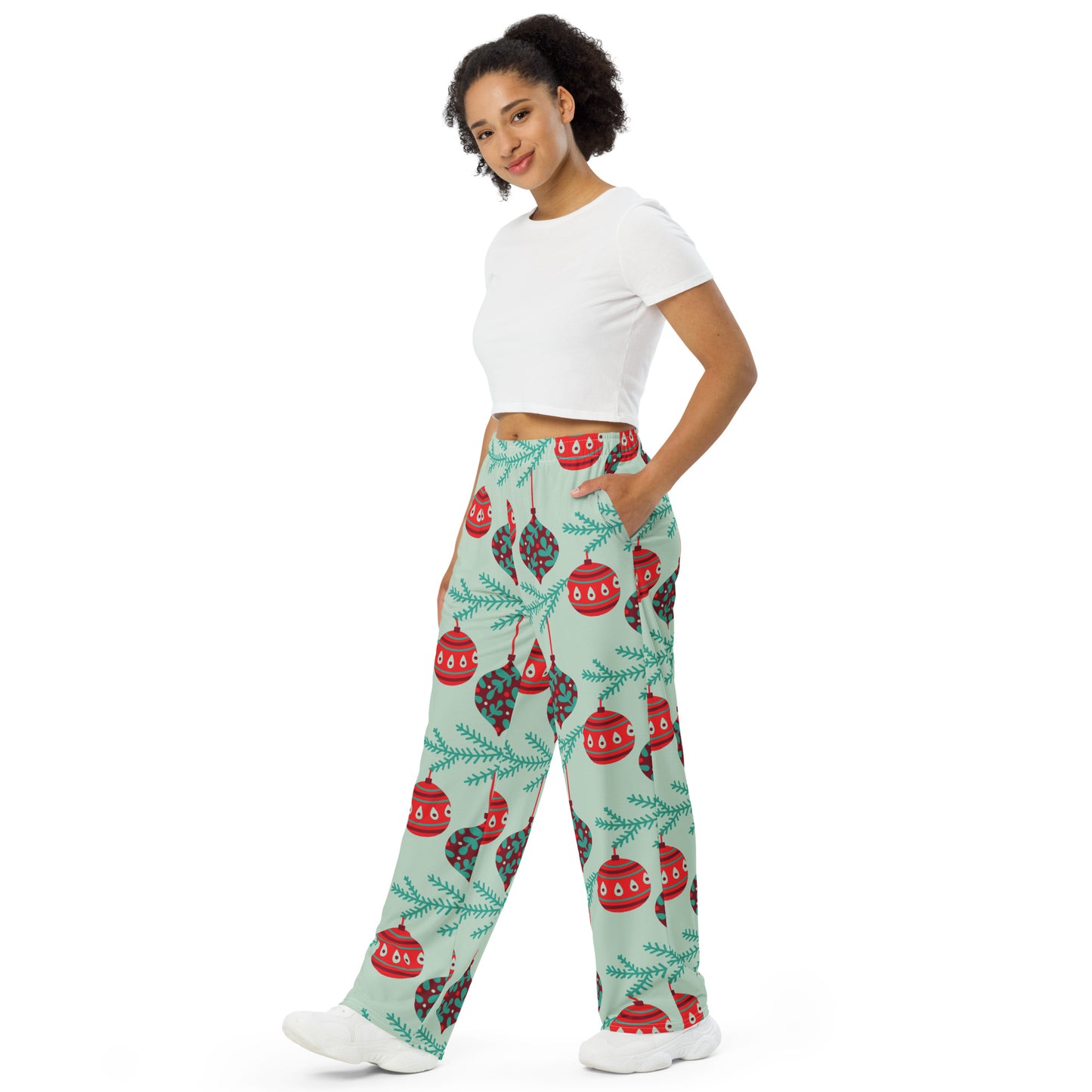 Christmas Ornament Wide-Leg Pants