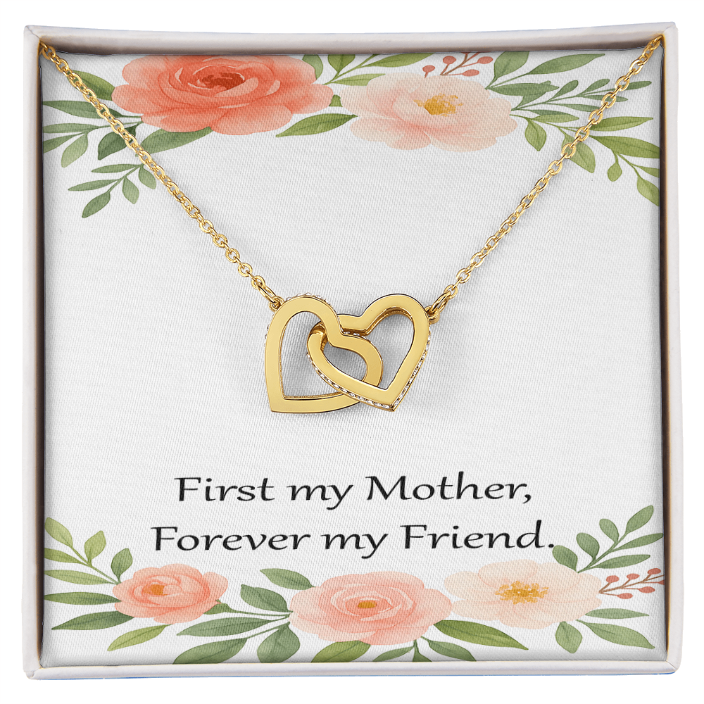 Mother's Day Gift – Double Heart Necklace with Message Card – “First My Mother, Forever My Friend” – Birthday or Mother Gift from Daughter or Son