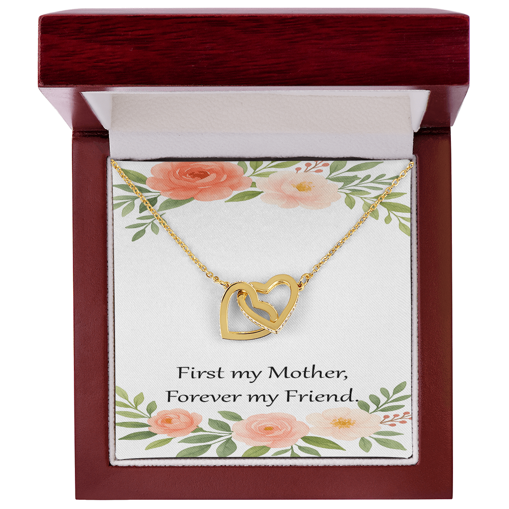 Mother's Day Gift – Double Heart Necklace with Message Card – “First My Mother, Forever My Friend” – Birthday or Mother Gift from Daughter or Son