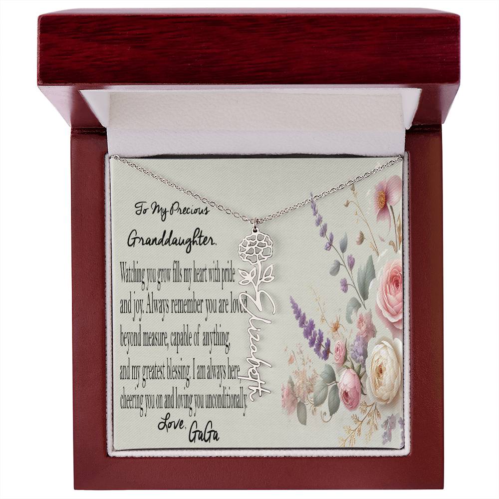 Personalized Birth Flower Name Necklace - Gift For Granddaughter