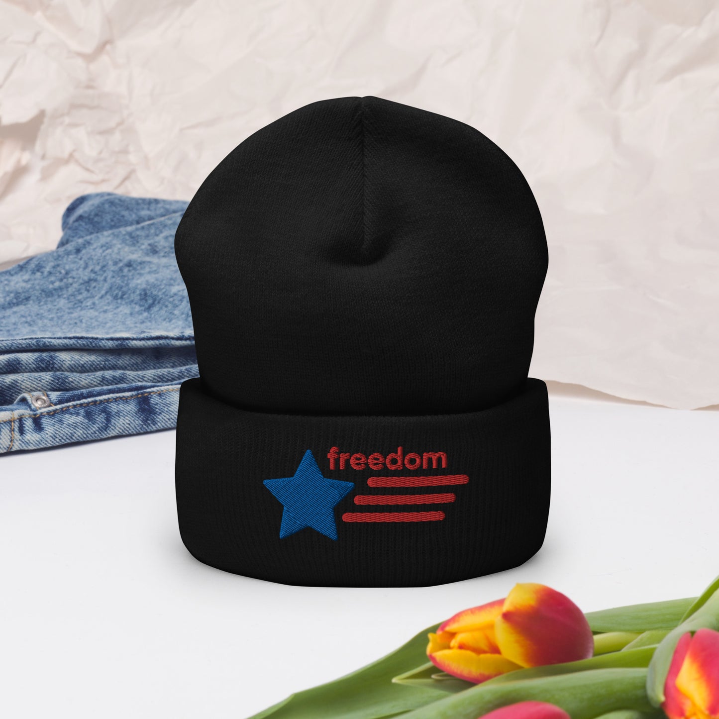 Freedom Cuffed Black Beanie