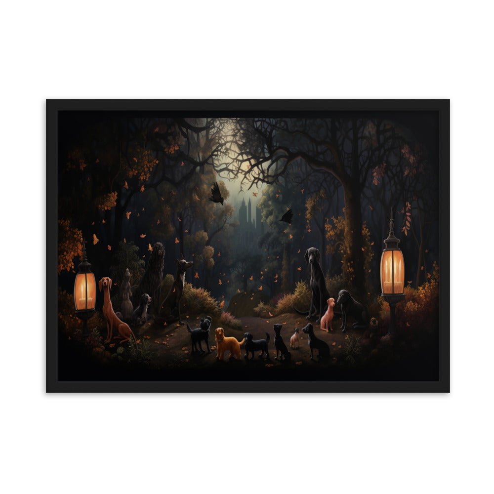 Canine Playground Framed Poster of Dogs in a Park