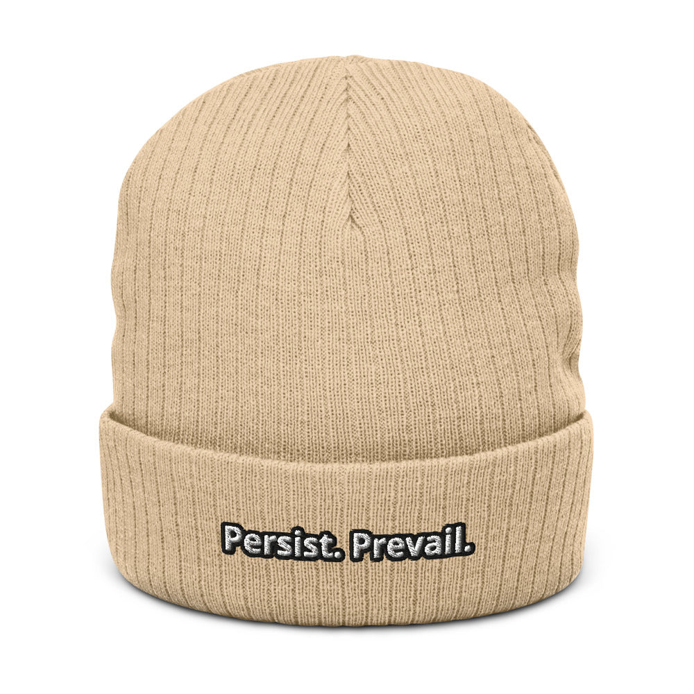 Persist Prevail Ribbed Knit Cuffed Beanie Hat