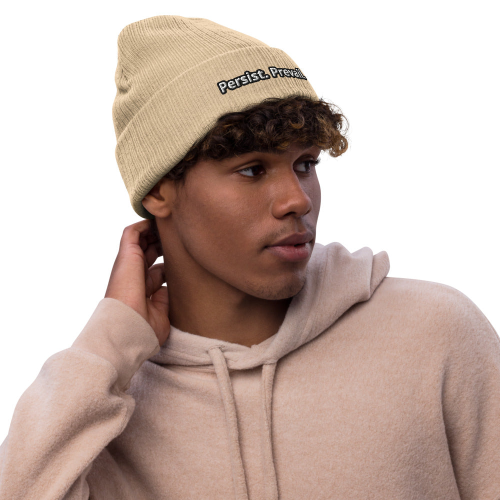 Persist Prevail Ribbed Knit Cuffed Beanie Hat